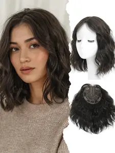 12 Inch Soft Short Wavy Synthetic Hair Topper for Women, Lightweight Breathable Base, Natural Volume, Full Scalp Coverage, Synthetic Wavy Curly