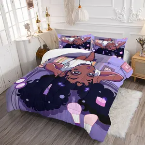 Afro Beauty Girl Comforter Set - Soft Durable Bedding, 1 Quilt + 1/2 Pillowcases, Purple Makeup & Curly Hair Print, Empowering Black Girl Aesthetic for Bedrooms, Dorms & Guest Rooms