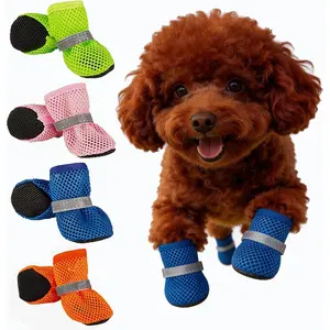 Dog Summer Boots, 4-Pack Breathable Mesh Dog Shoes with Anti-Slip Sole & Reflective Strap, Waterproof Paw Protectors for All Seasons - Hot Pavement, Rain, Small to Medium Dogs (M, L, XL) (Pink, L)