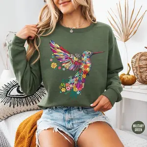 Floral Hummingbird Sweatshirt ,Animal Lover Tee, Bird Sweatshirt, Trendy Tee, Gift For Her, Bird Lover T-Shirt, Spring Birds, Flower Shirt #70