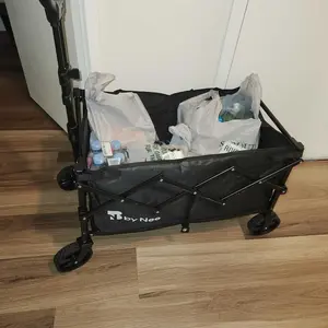 Heavy-Duty Foldable Utility Wagon with 360° Wheels & Adjustable Handle 450LBS Capacity Portable Cart for Groceries Camping Beach Folding Trolley