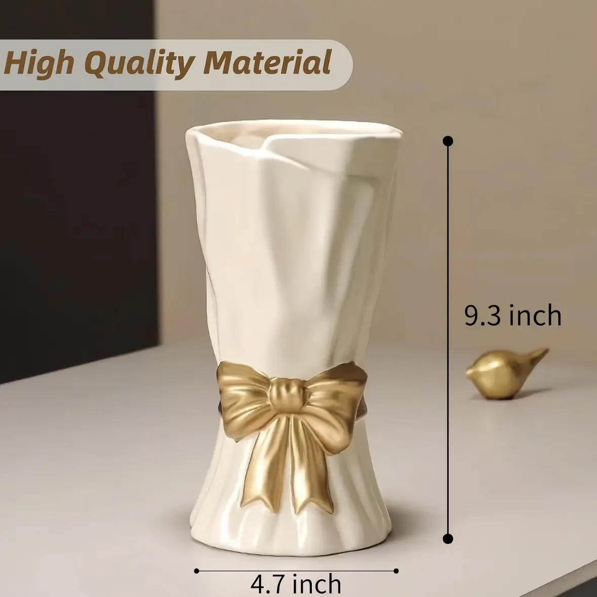 White ceramic bow vase, 9.3-inch large porcelain decorative vase, boho style for shelf and table decor, wedding centerpiece, modern minimalist home decor vase