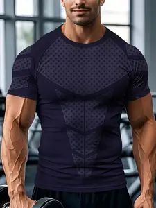 Men'S Polyester Sports T-Shirt, Gym Tees, Geometric Pattern, Short Sleeve, Round Neck, Breathable, for Gym and Outdoor Activities