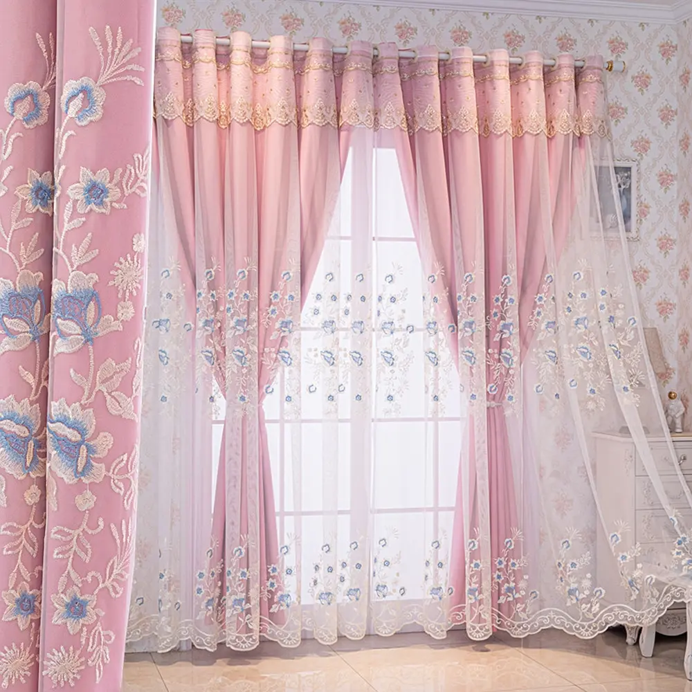 1pc Luxurious Embroidered Curtains with UV Protection, Thick Insulated Drapes for Living Room Bedroom Office Home Decor