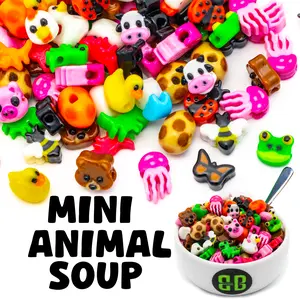 Mini Animal Bead Soup - Random Mix of Mini Plastic Animal Themed Beads by Weight
