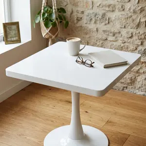 Littleox Square Dining Table, 23.6" Tulip Table with Thickened Edge Decor Tabletop & Metal Pedestal, Mid Century Modern Bistro Table for Kitchen, Small Places, Living Room, Cafe ( WHITE Color)