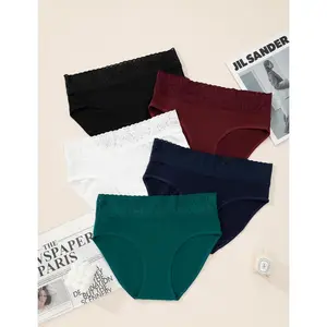 Womens Underwear Cotton Bikini Lace Panties Ladies Soft Full Briefs High Waist Cotton Underwear 5 Pack
