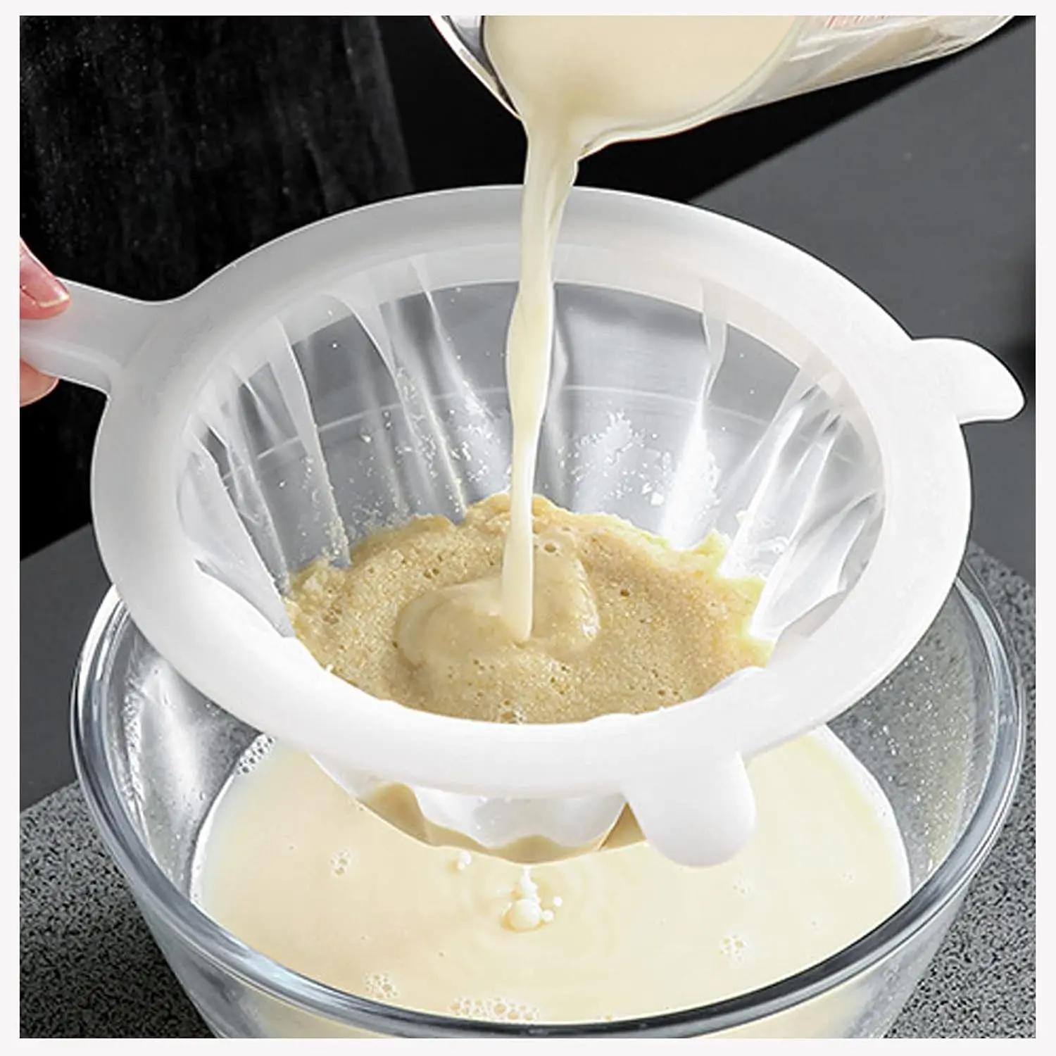 Kitchen Ultra-Fine Nylon Mesh Strainer Food Yogurt Mesh Sieve Plastic Mesh Colander with Handle Mini Brine Shrimp Separation Net for Filtering Juice Juice Milk Honey (80Mesh)