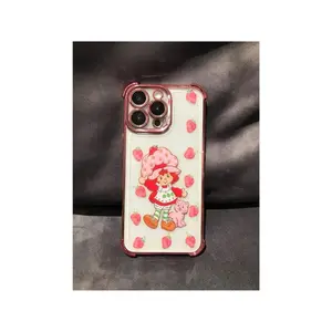 S-Strawberry Girly  Cases Pink Shortcake Doll Phone Case For  16 15 14 13 12 11 Pro Max Plus Shockproof Transparent Cover Protector Casing Protector Protection