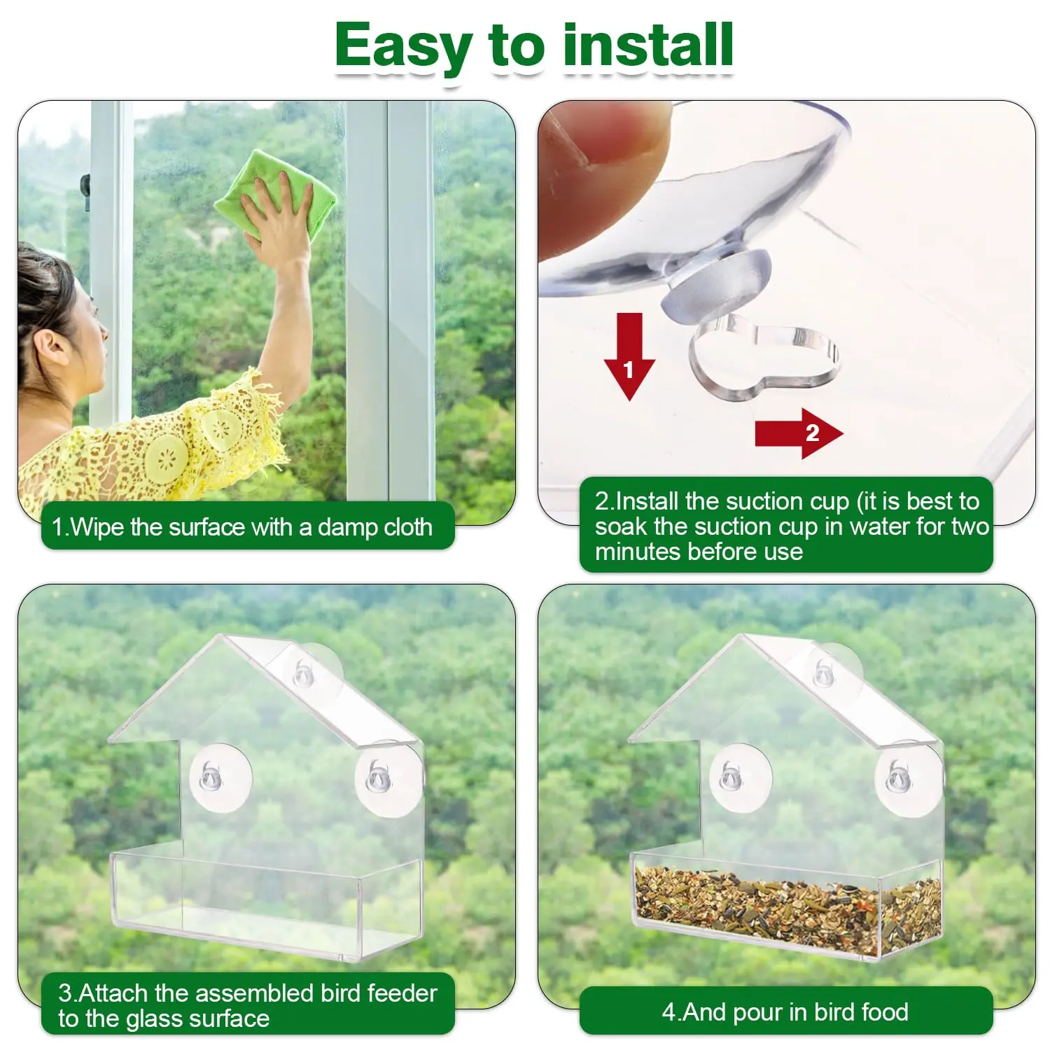 Window Bird Feeder, Transparent Acrylic House with Strong Suction Cups - Easy Install, Ideal for Apartment Bird Watching, No Yard Required