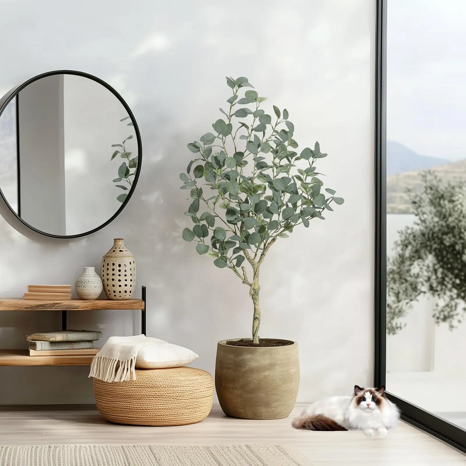 【GARVEE】Artificial Eucalyptus Tree for Home & Office Decor – Realistic Silver Dollar Leaves, UV Resistant Large Faux Potted Plant, Indoor Greenery, 4ft and 6ft Options