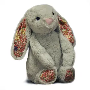 FREND Original Hunny Bunny 12" Plush Toy, Soft, Cute Stuffed Animal for All Ages | Gift for Babies, Kids, Adults (Light Grey w/ Red Blossoms)