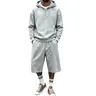 Men's 2-Piece Knitting Casual Athletic Set - Half-Zip Hoodie Sweatshirt, Long-Sleeve Loose-Fit Plain Streetwear Top + Wide-Leg Elastic Waistband Drawstring Shorts