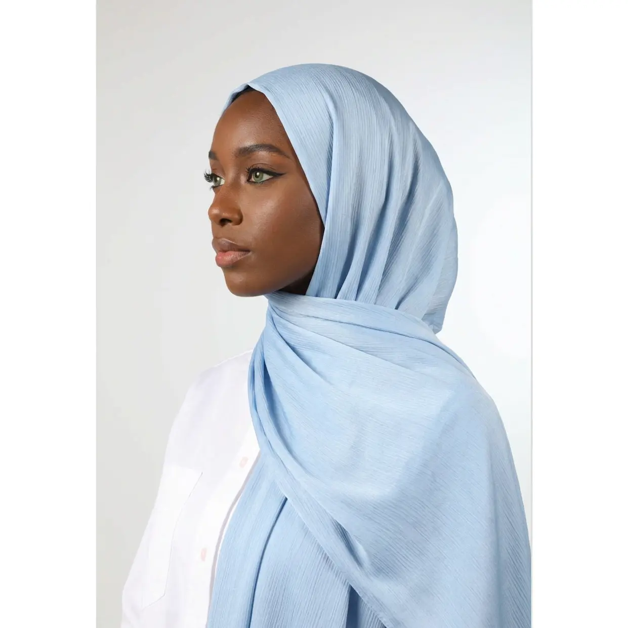Muslim Fashion Powder Blue Silk Crepe Crinkle Hijab, Modest Pashmina Scarf, Pashmina Scarves