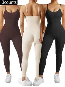 Women's Solid Backless Adjustable Strap Backless Sports Skinny Jumpsuit, Casual Sporty Comfy Sleeveless Jumpsuit for Yoga Gym Workout, Ladies Sportswear for All Seasons