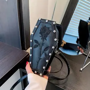 Dark Style Women's Bag, New Unique Design Coffin Shoulder Bag, Trendy Crossbody Bag, Sweet Cool Handbag, Phone Wallet, Zero Wallet
