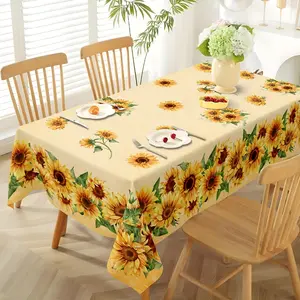 1pc Vibrant Sunflower Tablecloth - Polyester, Rectangular, Blooming Floral Design for Spring/Summer, Ideal for Home Kitchen, Dining, Picnic Decor, Sunflower Kitchen Decor