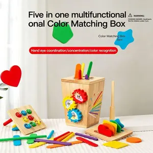 5-In-1 Montessori Color Matching Box, Wooden Toddler Sensory Toy, Fine Motor Skills Development, Early Learning Toys for Kids
