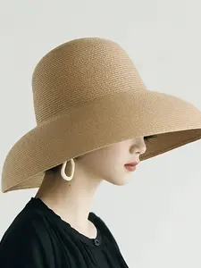 New Summer Straw Hat for Women, Large Brim French Sunshade, Hepburn Style Beach Fisherman Hat, Foldable Hat for Girls