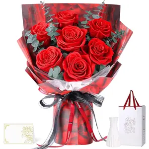 Preserved Flowers Bouquet 7 Roses - Red Real Rose & Flowers  Delivery, Eternal Roses Bouquet with Gift Box, Anniversary Birthday Valentines Day Gifts  Women Mom Grandma Her Wife Girlfriend