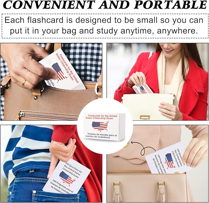 2026-128 Questions US Civic Test Flash Card USCIS Citizenship Flash Card (Questions & Answers) Bilingual Spanish English Naturalization Study Guide CivicsTest Flash Cards Booklet Combo Set college school supplies educational Pass Faster learning tools