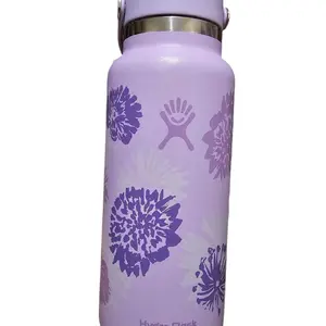 HydroFlask "Pixie" Limited Edition 32oz Widemouth Screwtop Water Bottle with Flex Straw & Handle Purple Floral Design New With Tag
