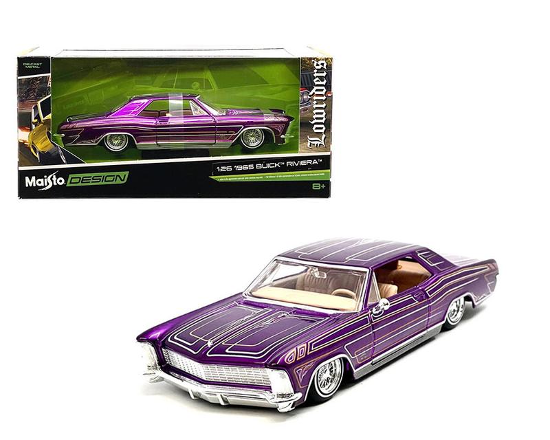Maisto Diecast Model Car  1:24 1965 Buick Riviera Lowrider Metallic Purple Lowriders Design Collectible Toy Vehicle