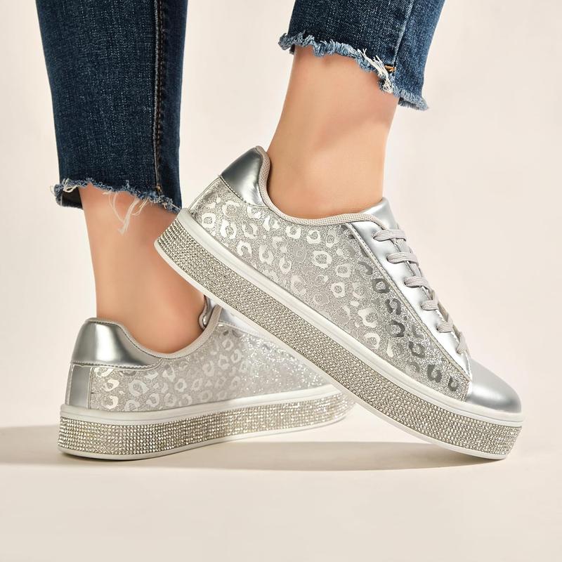 Women's Glitter Tennis Sneakers Neon Dressy Sparkly Sneakers Rhinestone Bling Wedding Bridal Shoes Shiny Sequin Shoes