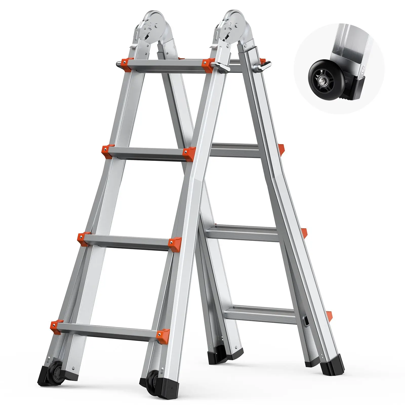 Telescoping A-Frame Ladder, 13 Ft Extension, Multi-Function Home Improvement Tool for Indoor and Outdoor Use, Adjustable, Lightweight Aluminum, Compact Foldable Design with Safety Non-Slip Feet
