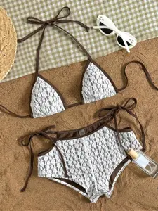 Swim Vcay White Lace Fabric, Side Tie Design, Elegant & Sexy Women's Swimwear Set