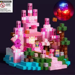 Light Up Magnetic Blocks-200/150PCS Magnetic Building Blocks, Creative Building Blocks, Pink Princess Castle with LED Lights, Light Up Magnet Cubes, STEM Montessori Sensory Toys for Kids Ages 4-8 Christmas Birthday Gifts Multifunction