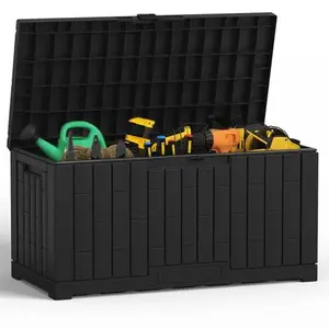 60-Gallon Deck Box, UV-Resistant Waterproof Outdoor Storage Box with Lockable Lid, Large Patio Storage Container for Cushions and Gardening Tools, 330 lb Bench-Style Design with Handles, Tool-Free Assembly