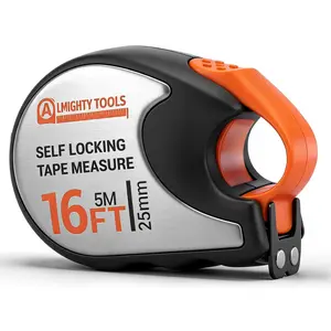 Tape Measure 16ft/5m Self-Locking, Retractable Tape Measure with Fractions, Imperial/Metric Scale, Magnetic Hooks, Rubber + Stainless Steel Case for Home, Construction & DIY