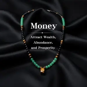 Money Attraction Necklace With Green Aventurine & Tiger Eye Pendant Healing Natural  Stone ,Anniversary, Vacation &Theme Parties Jewelry Charms Abundance Natural Stone Necklace,Long Chain,Sweater chain,Ideal Gift Jewelry for Men and Women