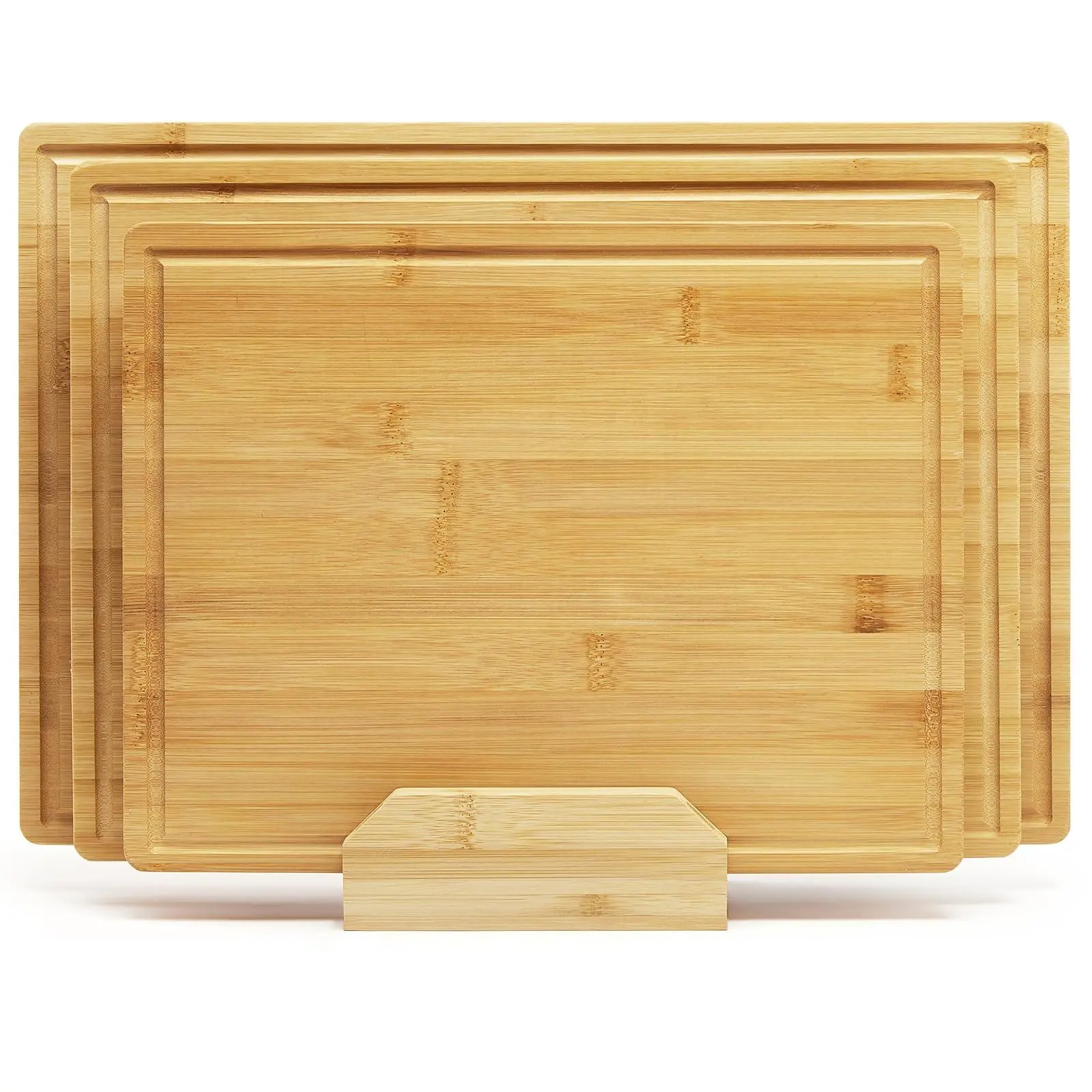 GARVEE Bamboo Cutting Board Set of 3, Cutting Board for Kitchen, Chopping Board Set with Holder, Deep Juice Grooves, Inner Handles, Butcher Block for Kitchen