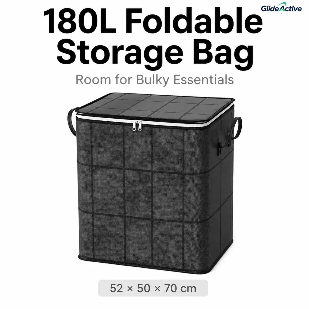 180L Foldable Home Storage Organizer Bag - Woven Fabric, Dustproof, Thickened, Functional Space Saver Storage Bin with Handles for Camping, Hiking, Picnic Closet Clothes Bedding Organization, Smooth