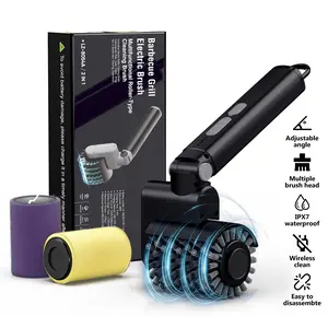 【Father's Day Gift】Electric Grill Brush for Outdoor, 2026 TikTok BBQ Grill Cleaner with 2 Heads, 3-Speed & Angle Adjust Cordless Rotary Grill Brush, 150Mins Runtime Grill Cleaning Brush for Barbecue Grates,summerwins,safe bristl