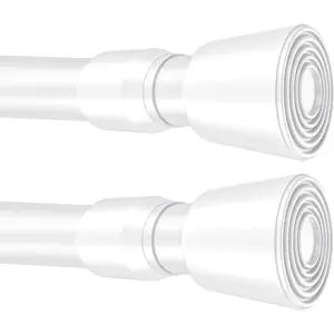 2 Pack White Tension Rods, 33"-59" Adjustable Shower Curtain Rods, Heavy Duty No Drilling Rod, 11lbs Max Load, 1.2" End Cap, 19/22mm Tube, Metal, for Bathroom, Window, Bedroom, Doorway, Closet