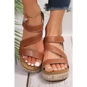 Fashion Hollow Out Velcro Leather Wedge Sandals