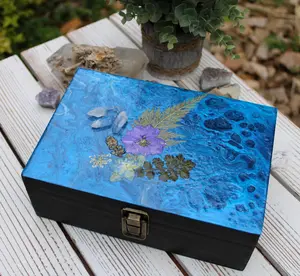 Jewelry Box, Keepsake Box, Hand Painted Box Acrylic with Crystals 8.5" x 6" x 3"