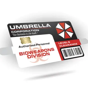 Umbrella Corp Credit Card Skin – Bioweapons Division Level 5 Clearance Badge – 3-Pack Vinyl Covers for Cards – Resident Parody Sticker Wrap