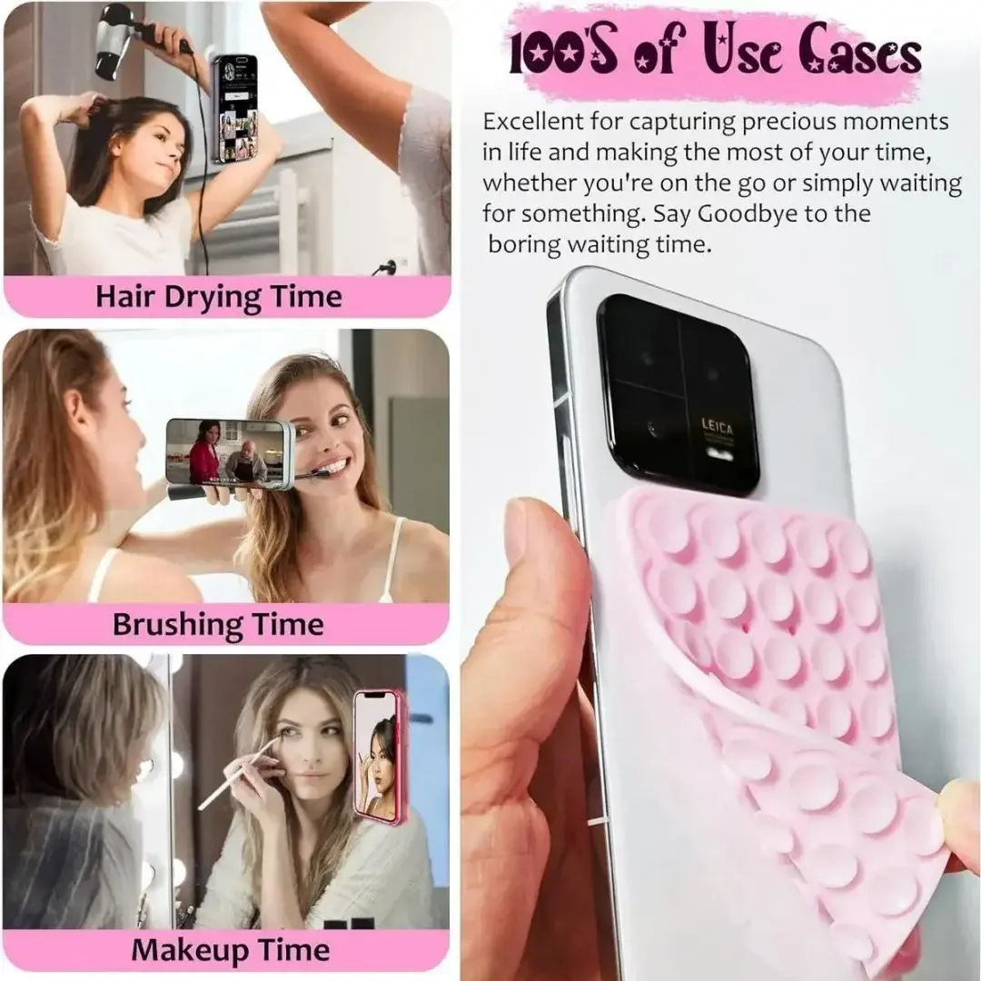 Silicone Suction Phone Grip with 40 Suction Cups – Hands-Free Holder for iPhone & Android, Selfies, Videos, Mirrors & Fidgeting