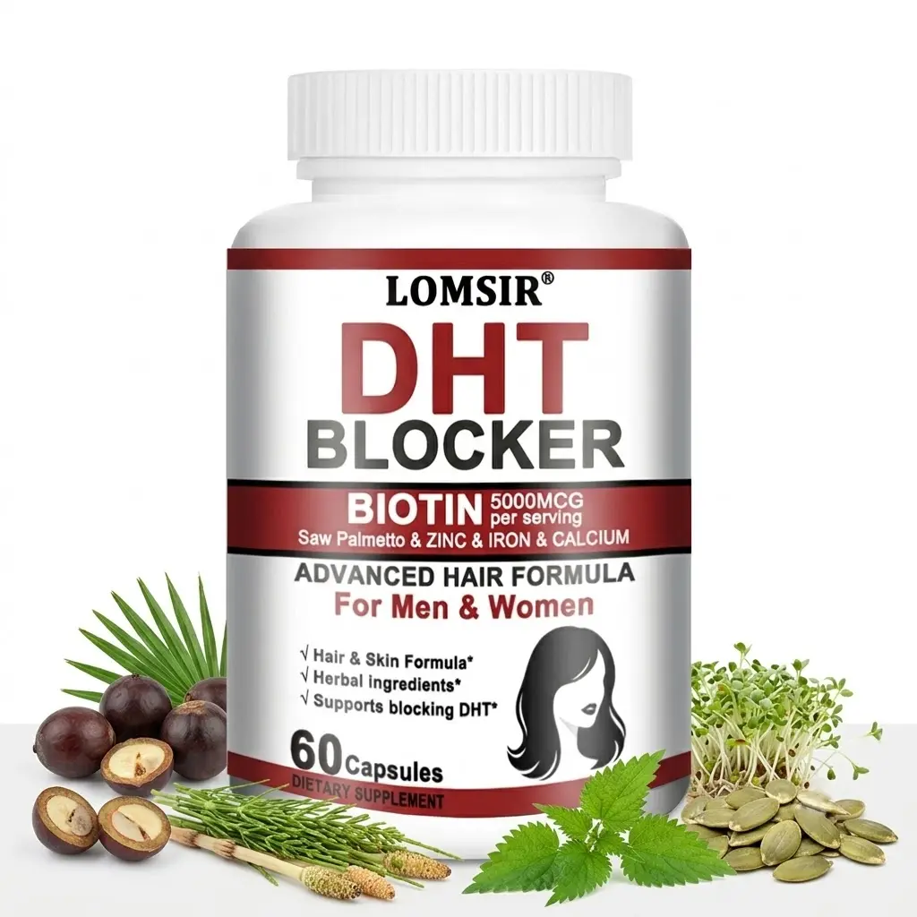 DHT Blocker for Women & Men | Saw Palmetto and Pumpkin Seed Oil, Biotin 5000 mcg, Zinc | Hair & Scalp Support Herbal Complex | 60 Capsules
