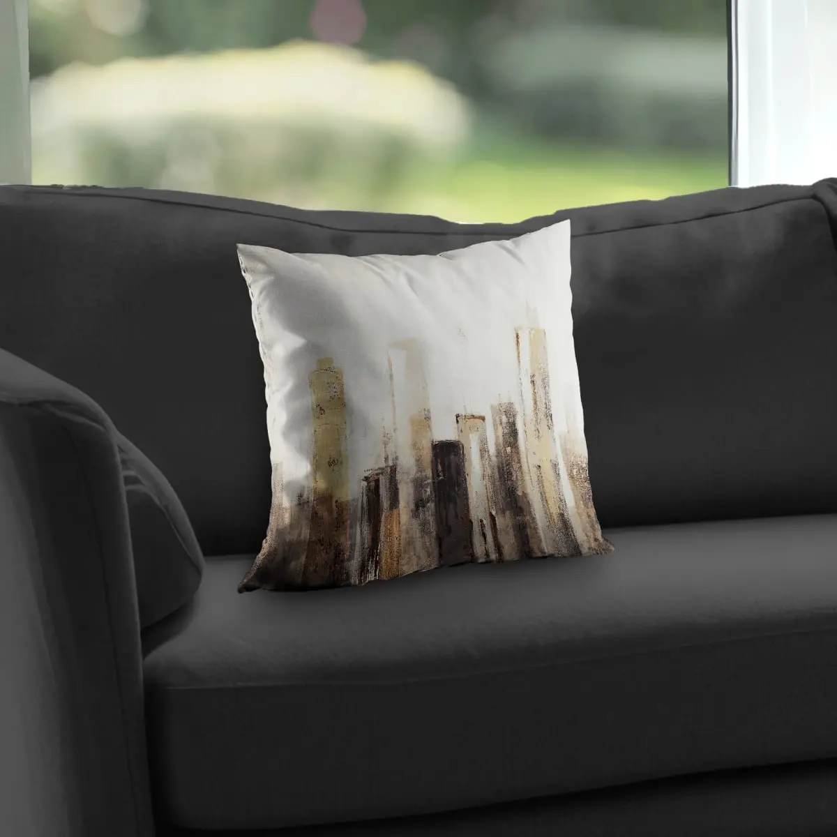 360 Stand 14x14 in Earthy Tones City-Building Brown Poly Twill Weave Throw Pillow - Home Decorative Cushion for Textiles & Soft Furnishings Bedding Linens, 14-Inch Standard Pillows, 14 X 14 In, Machine Wash