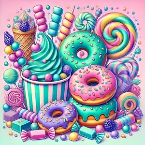 DIY 5D Diamond Painting Kit - Donuts and Cakes, Round Acrylic Diamonds, Frameless Multi-Size - Perfect for Wall Decor