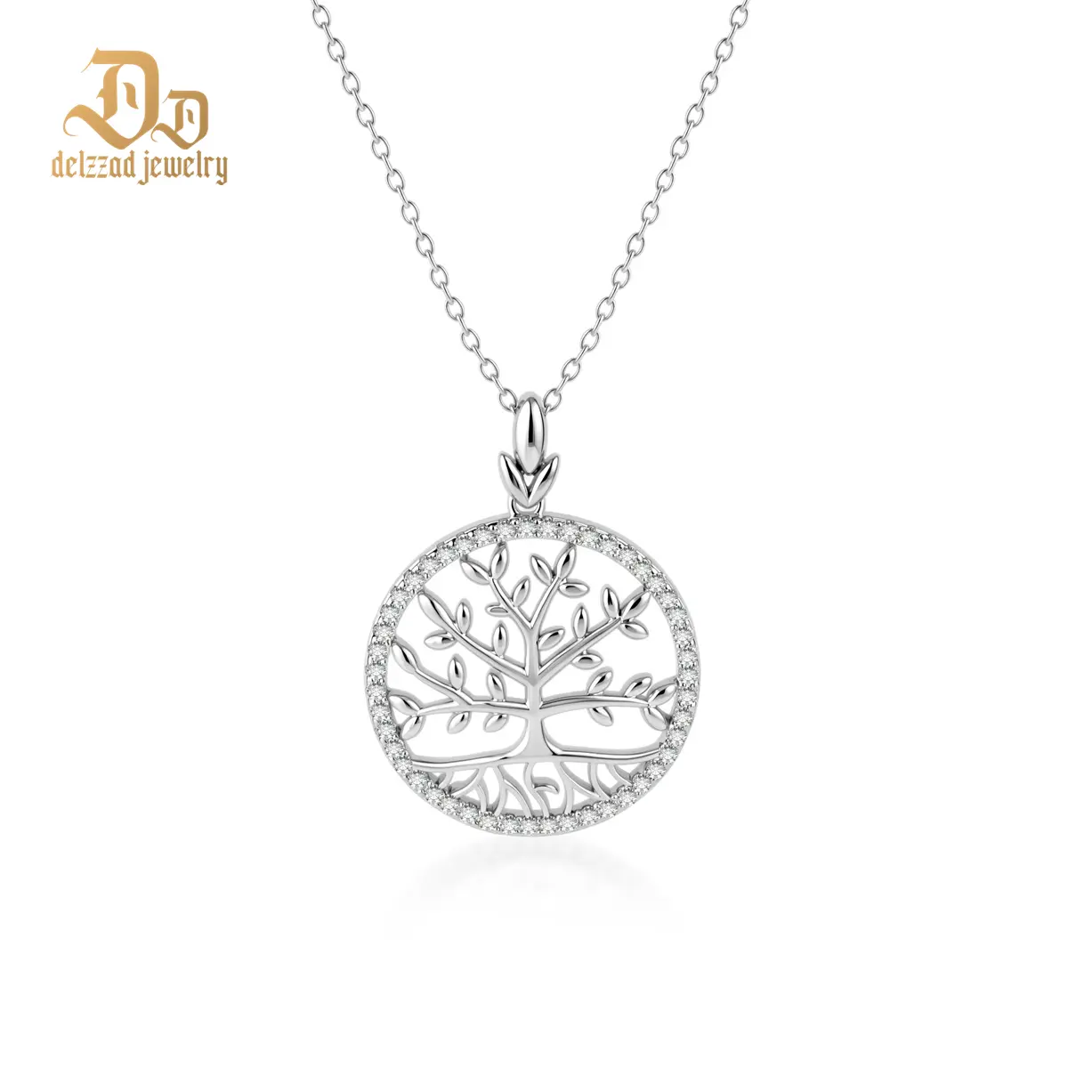 Delzzad 0.75ct Radiant Soul Tree Necklace Tree of Life Circle Pendant Chain VVS Synthetic Moissanite Pendant Jewelry Copper Perfect Birthday Wedding Engagement Anniversary Christmas Valentine's Day Mother's Day Gift