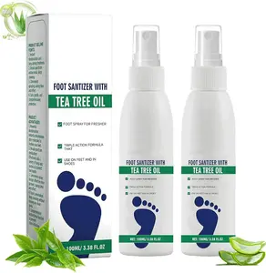 Set of 3 Tea Tree Oil Foot Sprays – Plantar moisturizing deodorant for odor control and dry foot care, natural foot sanitizer with antifungal properties, clear foot sanitizer spray for fresh feet and shoes