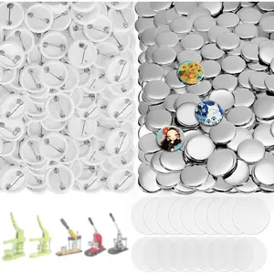 200 Sets Button Maker Supplies, 32mm/1.25 inch Button Supplies, with Plastic Pin Back Cover, Metal Cover, Transparent Film and Blank Paper, Suitable for Buttons Making Machine and Pin Maker Press