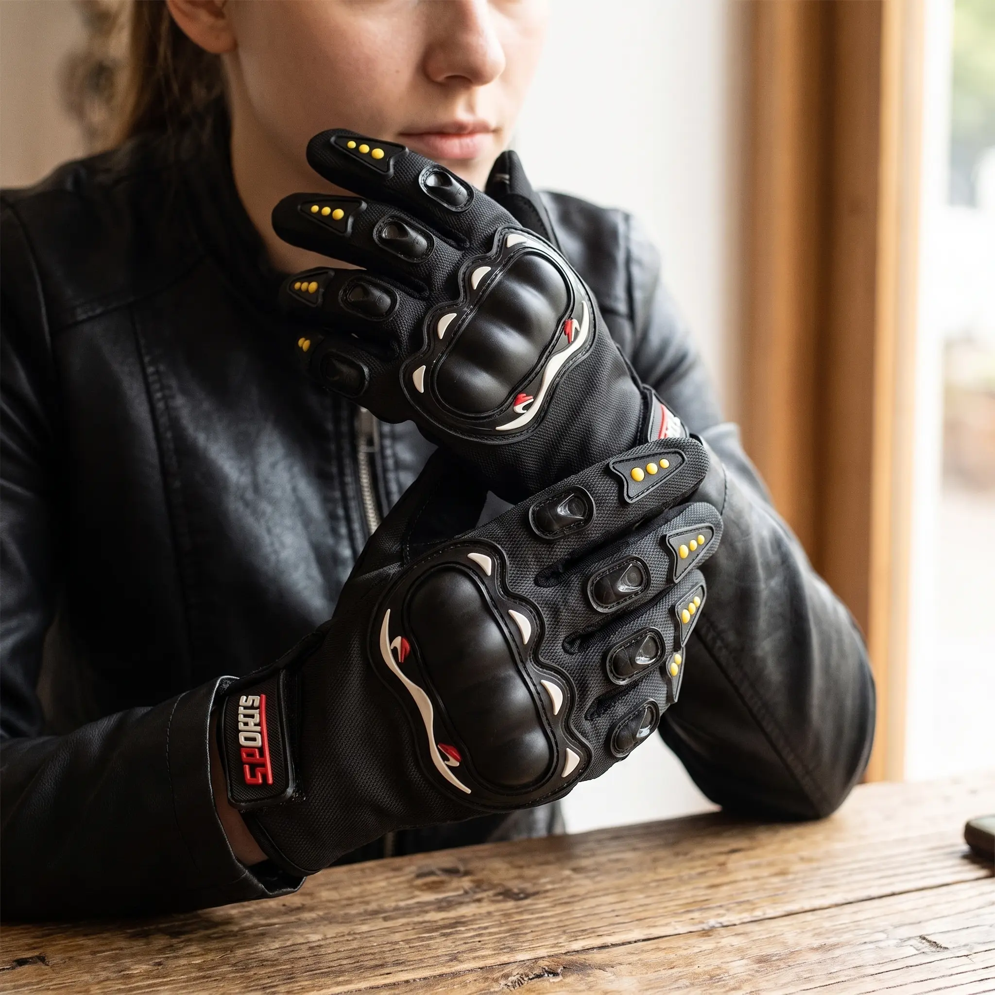 Breathable Touchscreen Motorcycle Gloves for Men - Anti-Slip Grip, Hard Knuckles Protection, Palm Pads, ATV/BMX/MTB Cycling Road Racing Use - Red, Size L