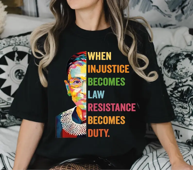 Women's Casual Streetwear Graphic T-Shirt, Fitted Cotton Shortsleeve Top with Round Neck and RBG Quote, Tops, Tshirt, Short Sleeves